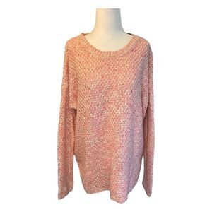 Lush Marled Knit Crewneck Sweater Pink‎ White L